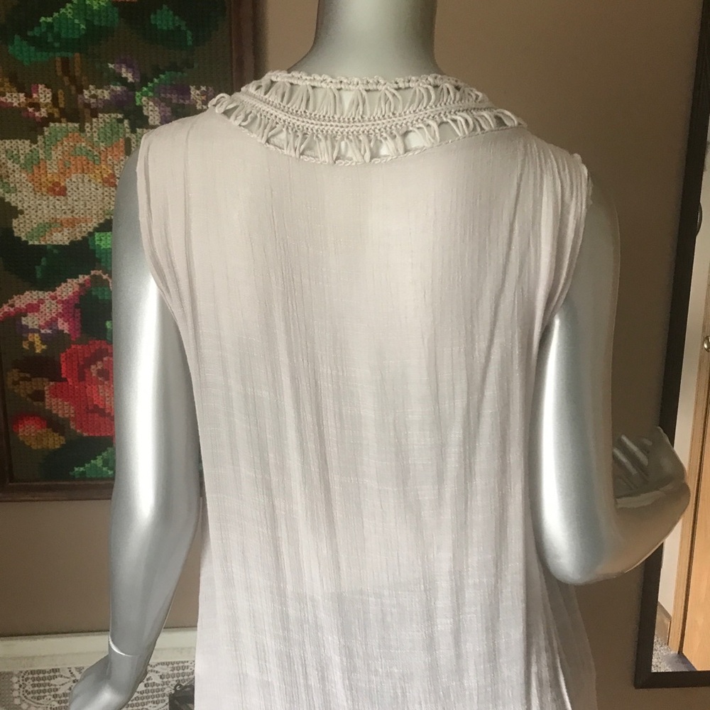 Small Medium Women’s Open Front Crochet Tie Waist Cardigan Vest Taupe Flowing - Picture 9 of 15